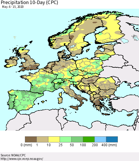 Europe Precipitation 10-Day (CPC) Thematic Map For 5/6/2020 - 5/15/2020