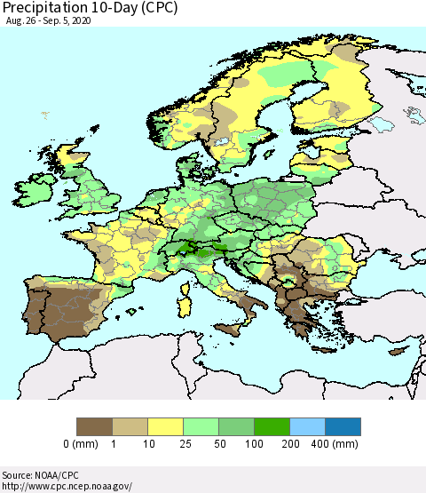 Europe Precipitation 10-Day (CPC) Thematic Map For 8/26/2020 - 9/5/2020
