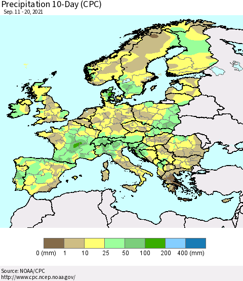 Europe Precipitation 10-Day (CPC) Thematic Map For 9/11/2021 - 9/20/2021