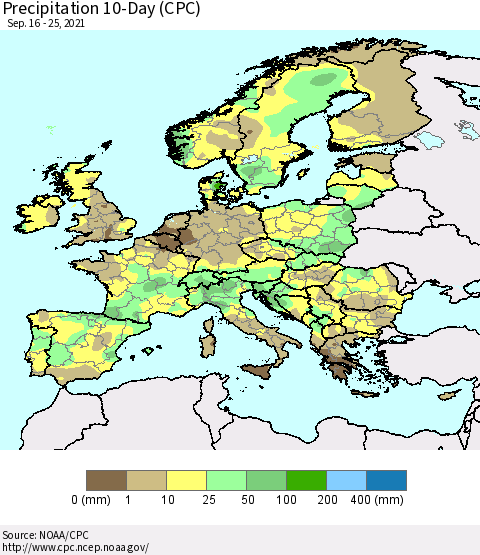 Europe Precipitation 10-Day (CPC) Thematic Map For 9/16/2021 - 9/25/2021