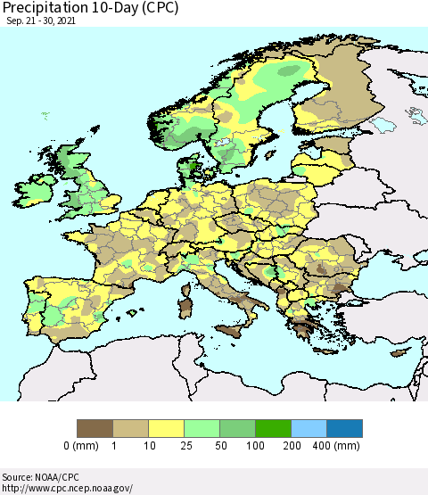 Europe Precipitation 10-Day (CPC) Thematic Map For 9/21/2021 - 9/30/2021