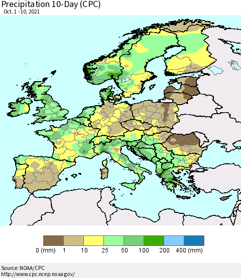 Europe Precipitation 10-Day (CPC) Thematic Map For 10/1/2021 - 10/10/2021