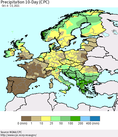 Europe Precipitation 10-Day (CPC) Thematic Map For 10/6/2021 - 10/15/2021