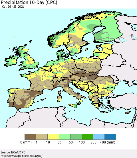 Europe Precipitation 10-Day (CPC) Thematic Map For 10/16/2021 - 10/25/2021