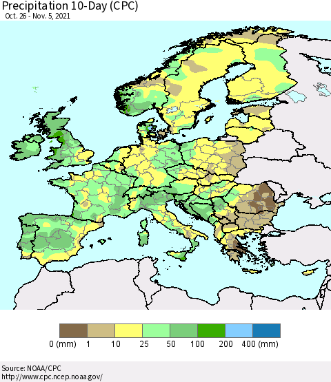 Europe Precipitation 10-Day (CPC) Thematic Map For 10/26/2021 - 11/5/2021