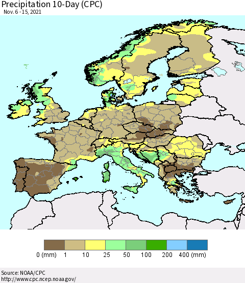 Europe Precipitation 10-Day (CPC) Thematic Map For 11/6/2021 - 11/15/2021