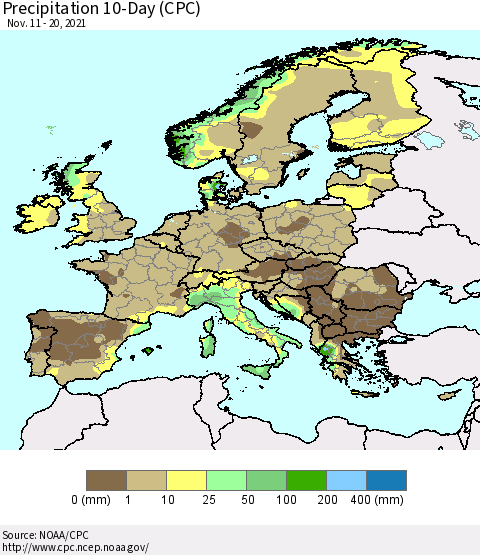 Europe Precipitation 10-Day (CPC) Thematic Map For 11/11/2021 - 11/20/2021