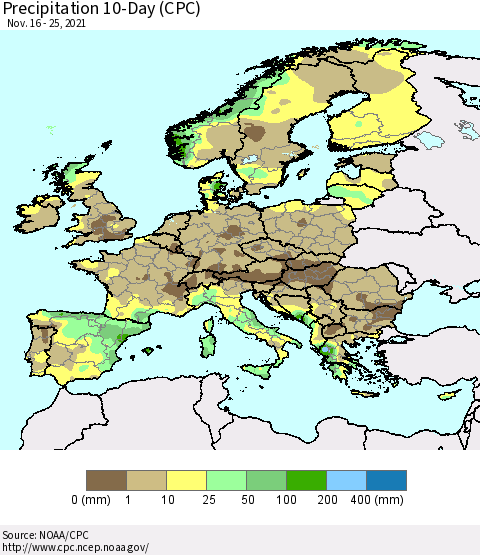 Europe Precipitation 10-Day (CPC) Thematic Map For 11/16/2021 - 11/25/2021