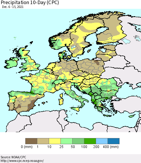 Europe Precipitation 10-Day (CPC) Thematic Map For 12/6/2021 - 12/15/2021