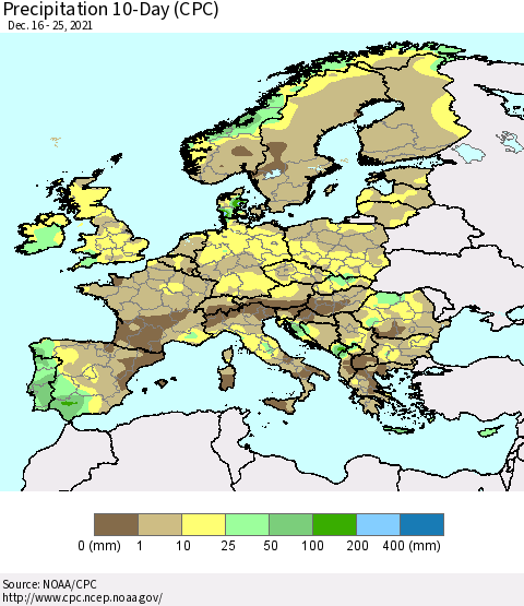 Europe Precipitation 10-Day (CPC) Thematic Map For 12/16/2021 - 12/25/2021