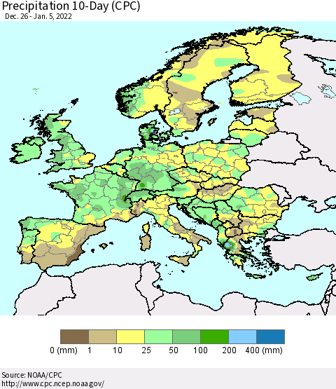 Europe Precipitation 10-Day (CPC) Thematic Map For 12/26/2021 - 1/5/2022