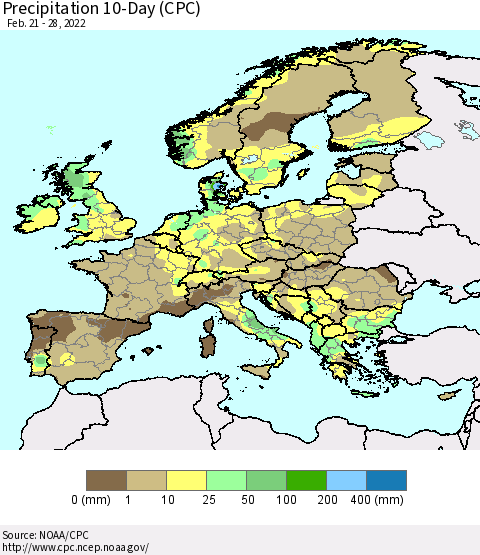 Europe Precipitation 10-Day (CPC) Thematic Map For 2/21/2022 - 2/28/2022