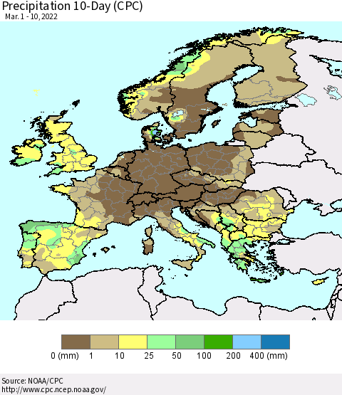 Europe Precipitation 10-Day (CPC) Thematic Map For 3/1/2022 - 3/10/2022