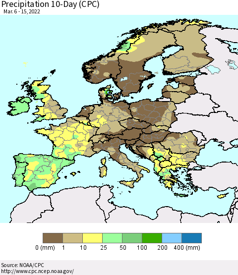 Europe Precipitation 10-Day (CPC) Thematic Map For 3/6/2022 - 3/15/2022