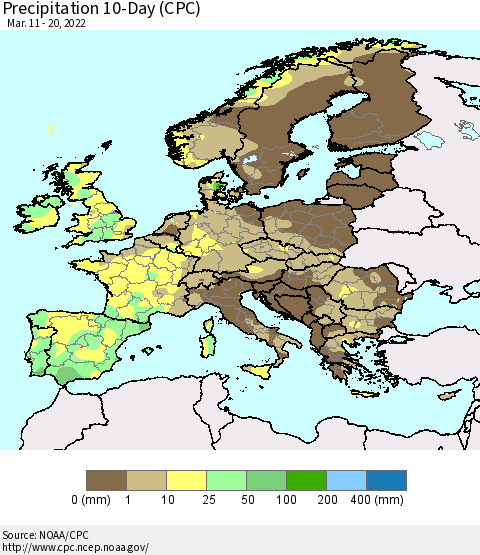 Europe Precipitation 10-Day (CPC) Thematic Map For 3/11/2022 - 3/20/2022