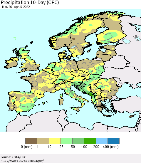 Europe Precipitation 10-Day (CPC) Thematic Map For 3/26/2022 - 4/5/2022