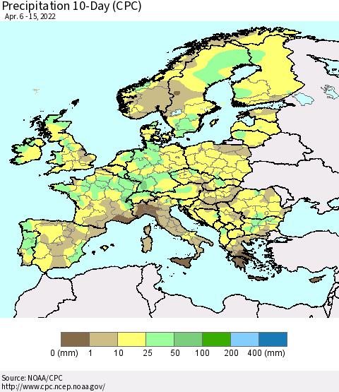 Europe Precipitation 10-Day (CPC) Thematic Map For 4/6/2022 - 4/15/2022
