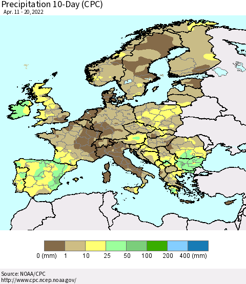 Europe Precipitation 10-Day (CPC) Thematic Map For 4/11/2022 - 4/20/2022