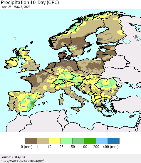 Europe Precipitation 10-Day (CPC) Thematic Map For 4/26/2022 - 5/5/2022