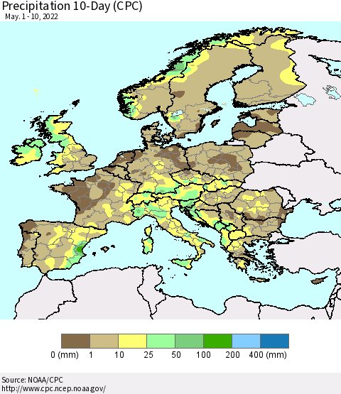 Europe Precipitation 10-Day (CPC) Thematic Map For 5/1/2022 - 5/10/2022