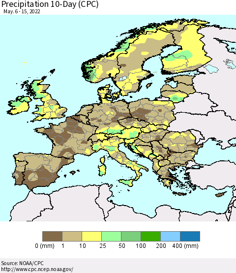 Europe Precipitation 10-Day (CPC) Thematic Map For 5/6/2022 - 5/15/2022