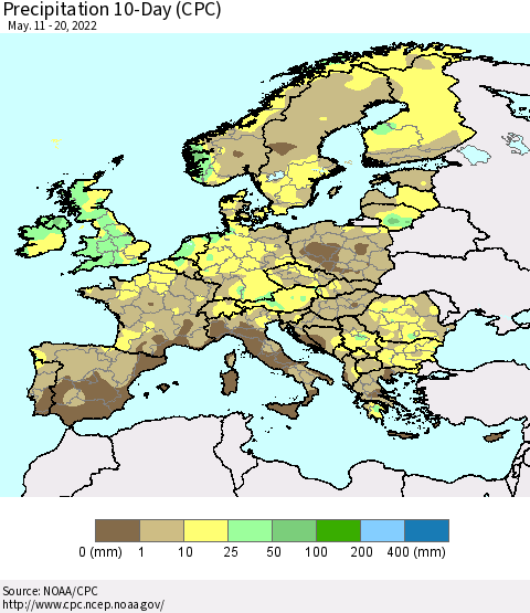 Europe Precipitation 10-Day (CPC) Thematic Map For 5/11/2022 - 5/20/2022