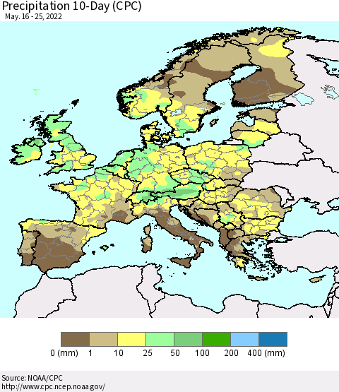 Europe Precipitation 10-Day (CPC) Thematic Map For 5/16/2022 - 5/25/2022