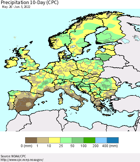 Europe Precipitation 10-Day (CPC) Thematic Map For 5/26/2022 - 6/5/2022