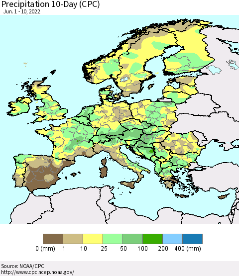 Europe Precipitation 10-Day (CPC) Thematic Map For 6/1/2022 - 6/10/2022