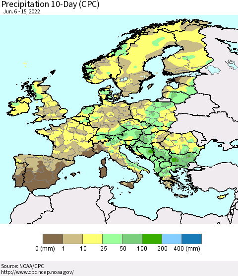 Europe Precipitation 10-Day (CPC) Thematic Map For 6/6/2022 - 6/15/2022