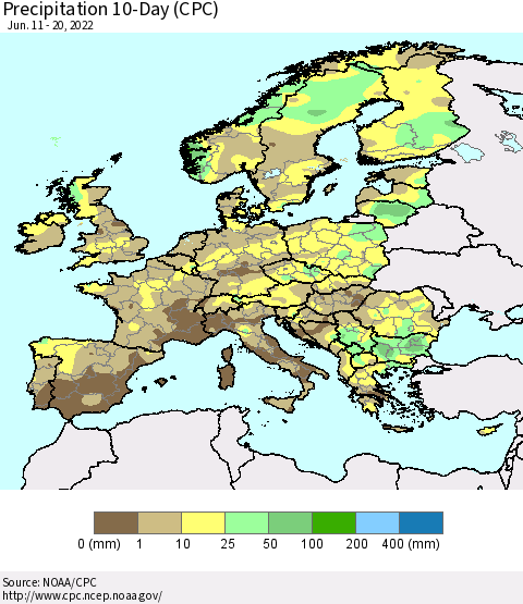 Europe Precipitation 10-Day (CPC) Thematic Map For 6/11/2022 - 6/20/2022