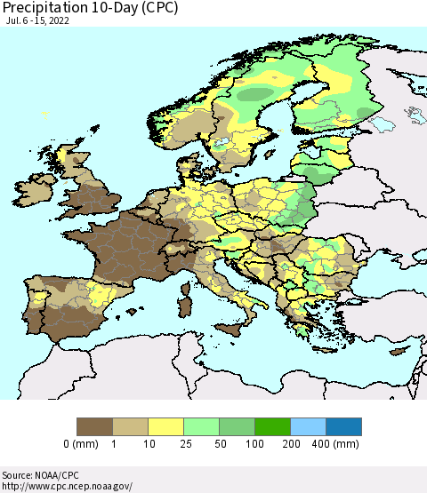 Europe Precipitation 10-Day (CPC) Thematic Map For 7/6/2022 - 7/15/2022