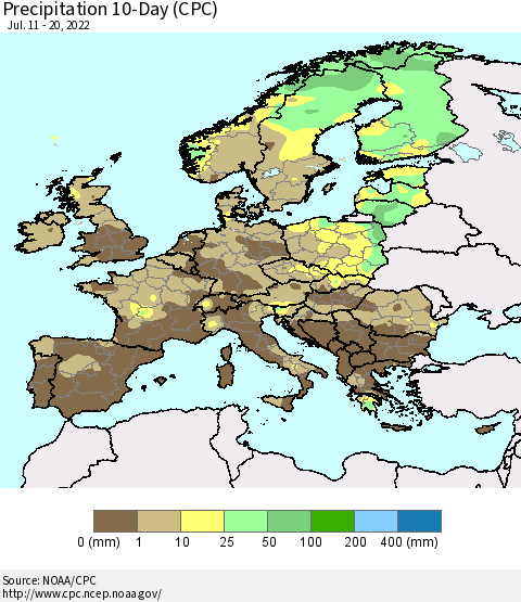 Europe Precipitation 10-Day (CPC) Thematic Map For 7/11/2022 - 7/20/2022