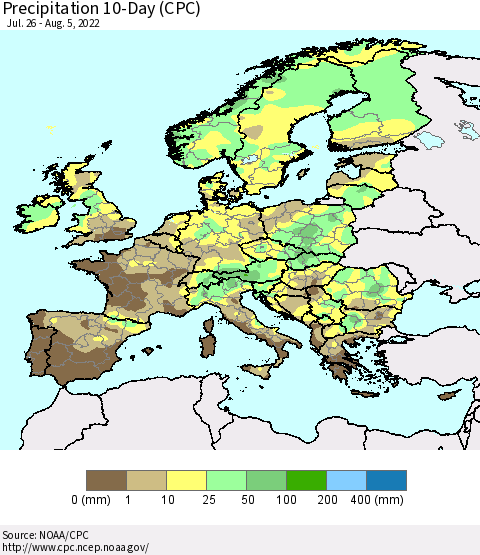 Europe Precipitation 10-Day (CPC) Thematic Map For 7/26/2022 - 8/5/2022