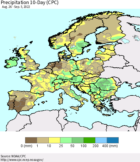 Europe Precipitation 10-Day (CPC) Thematic Map For 8/26/2022 - 9/5/2022