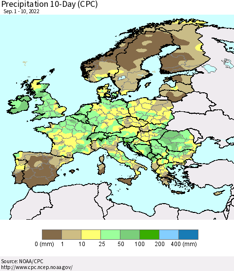 Europe Precipitation 10-Day (CPC) Thematic Map For 9/1/2022 - 9/10/2022