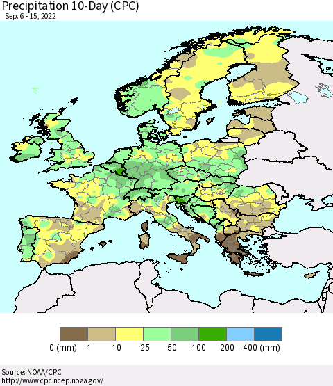 Europe Precipitation 10-Day (CPC) Thematic Map For 9/6/2022 - 9/15/2022