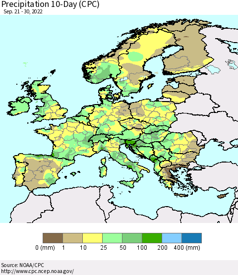 Europe Precipitation 10-Day (CPC) Thematic Map For 9/21/2022 - 9/30/2022