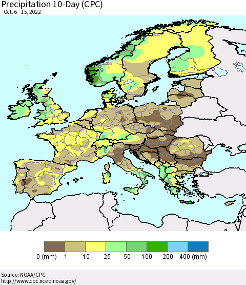 Europe Precipitation 10-Day (CPC) Thematic Map For 10/6/2022 - 10/15/2022