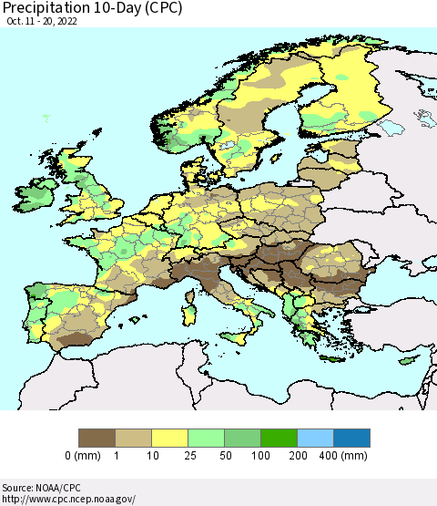 Europe Precipitation 10-Day (CPC) Thematic Map For 10/11/2022 - 10/20/2022