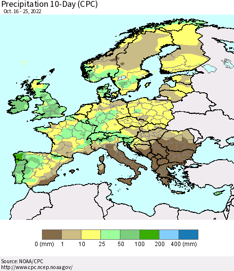 Europe Precipitation 10-Day (CPC) Thematic Map For 10/16/2022 - 10/25/2022