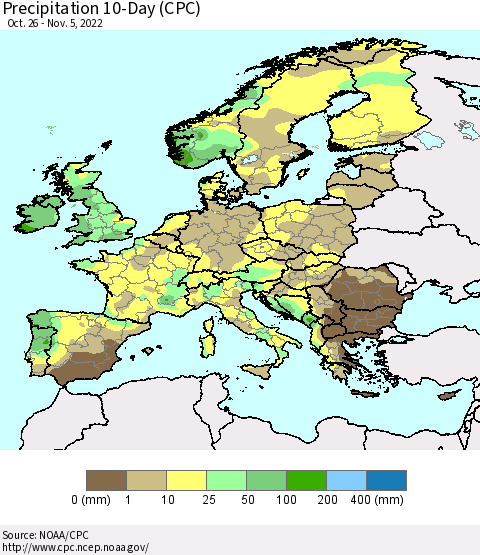 Europe Precipitation 10-Day (CPC) Thematic Map For 10/26/2022 - 11/5/2022