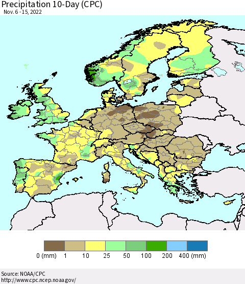 Europe Precipitation 10-Day (CPC) Thematic Map For 11/6/2022 - 11/15/2022