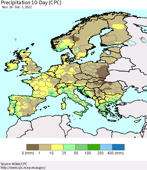 Europe Precipitation 10-Day (CPC) Thematic Map For 11/26/2022 - 12/5/2022