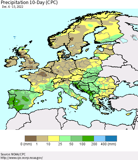 Europe Precipitation 10-Day (CPC) Thematic Map For 12/6/2022 - 12/15/2022