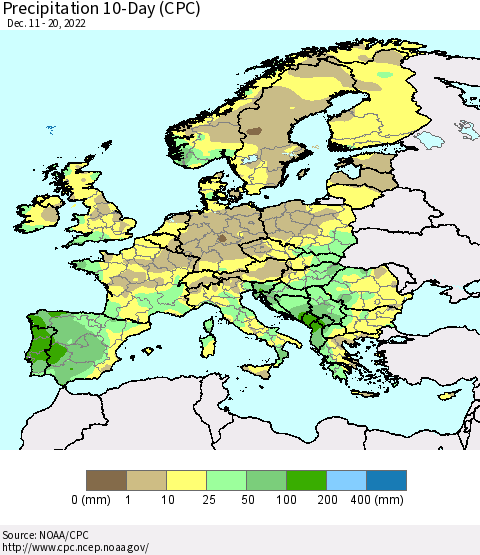 Europe Precipitation 10-Day (CPC) Thematic Map For 12/11/2022 - 12/20/2022