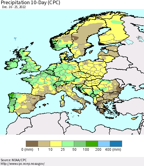 Europe Precipitation 10-Day (CPC) Thematic Map For 12/16/2022 - 12/25/2022