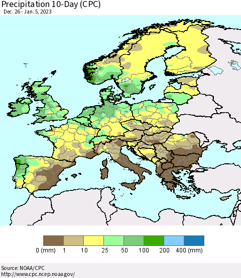 Europe Precipitation 10-Day (CPC) Thematic Map For 12/26/2022 - 1/5/2023