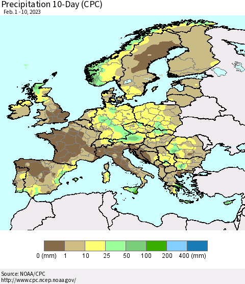 Europe Precipitation 10-Day (CPC) Thematic Map For 2/1/2023 - 2/10/2023