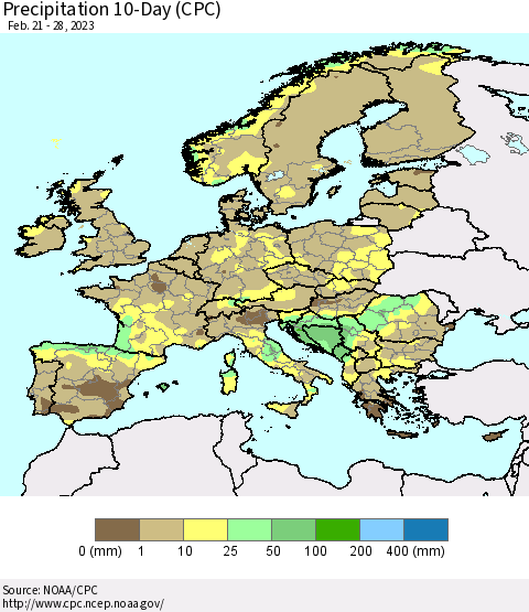 Europe Precipitation 10-Day (CPC) Thematic Map For 2/21/2023 - 2/28/2023